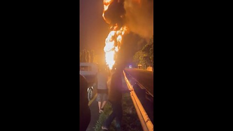 An oil tanker caught fire in Deli Serdang, North Sumatra Province, Indonesia.