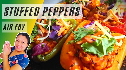 AIR FRYER STUFFED PEPPERS WITH RICE & CHICKPEAS