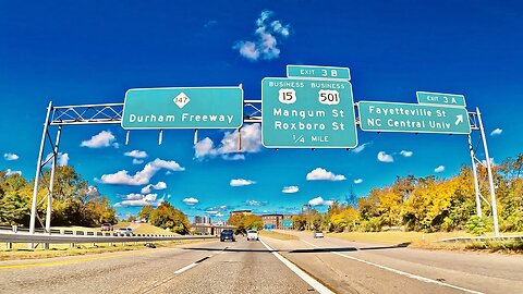 Driving on the Durham Freeway (with City Views) - Durham, North Carolina