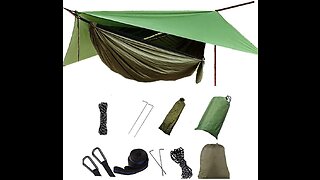 COMMOUDS Camping Hammock with Mosquito Net and Rain Fly, Double Portable Hammock, 2 Person Nylo...