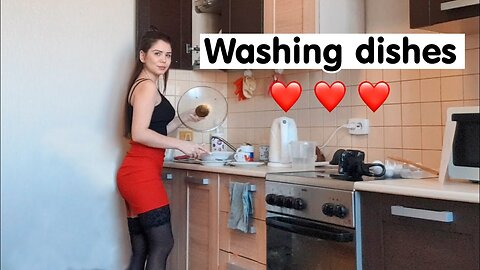 Washing dishes in stockings