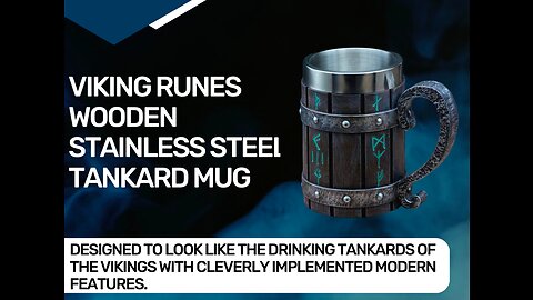 VIKING RUNES WOODEN STAINLESS STEEL TANKARD MUG