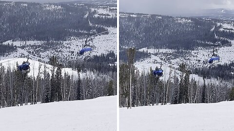 Extremely High Winds Cause Chair Lift To Snap