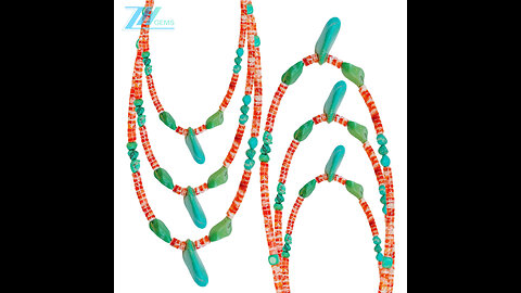 Spiny oyster and Natural turquoise delicate necklace main color orange with green