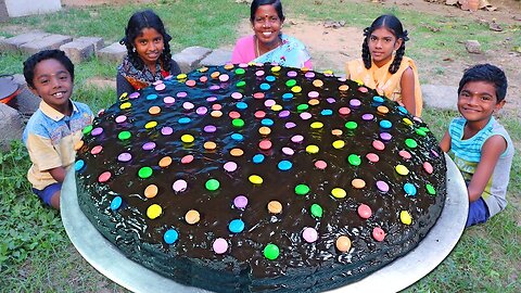 RBON CHOCOLATE CAKE | Gems Chocolate Cake | Giant Cake Recipe | Village Fun Cooking