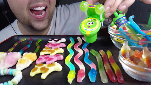 ASMR SWEET JELLY PARTY (jelly worm, cow, mouse, cola) No Talking Eating Sounds
