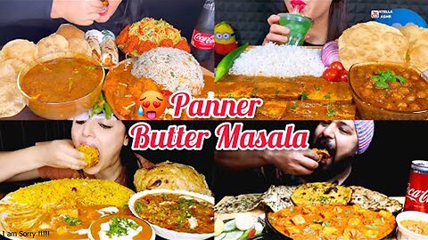 ASMR EATING Panner Butter Masala, Puri Aloo Sabzi, Fried Rice, Zafrani Pulao,Naan,Kulcha,Paneer Roll