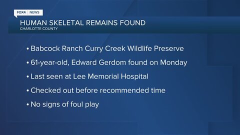 Human skeletal remains found on Babcock Ranch May 6 identified