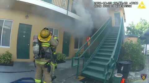 Bodycam video shows Fort Lauderdale motel room fire; man charged with arson