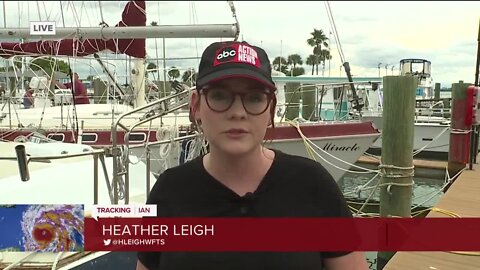 Heather Leigh in Pinellas County | Business owners, continue to board up windows and lay down sandbags as boaters at the Dunedin Marina secure their boats with extra lines ahead of the predicted storm surge.