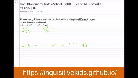 Math Olympiad for Middle School | 2010 | Division M | Contest 1 | MOEMS | 1C