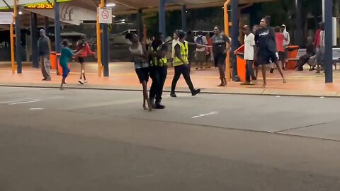 Security breaking up fights at Palmerston bus exchange on Monday night.