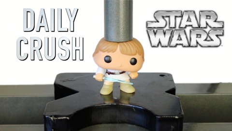 Hydraulic press crushes Luke Skywalker vinyl action figure