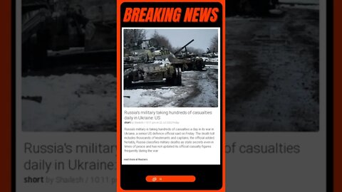 Breaking News: Russia's military taking hundreds of casualties daily in Ukraine: US #shorts #news