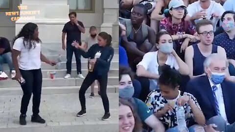 Maskless AOC dances outside Capitol and then masks up for photo op.