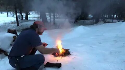 Relaxing Campfire Build on Snow