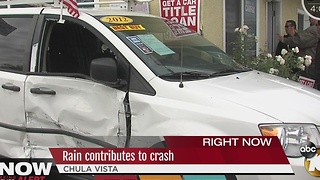 Rain contributes to crash at Chula Vista used car dealership