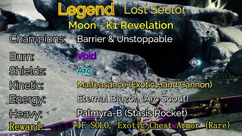 Destiny 2 Legend Lost Sector: Moon - K1 Revelation 4-23-22