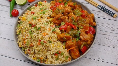 Chicken Manchurian with Egg fried rice.