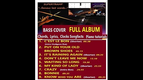 Bass cover Supertramp "FAMOUS" Album _ Chords, Lyrics, Piano, MORE