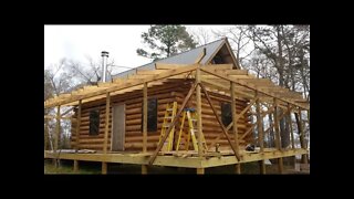 Off Grid Log Cabin Build #25G Porch Hip and Jack Rafters