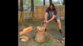 Slow motion wood chopping. #Shorts