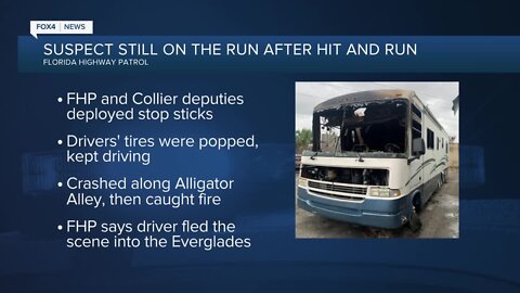 Motorhome catches on fire and driver disappears after a hit-and-run on I-75