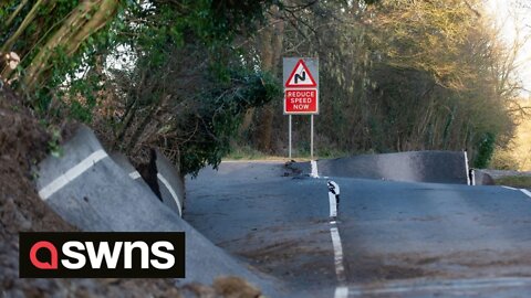 Underground movements left road destroyed and now local skateboarders utilise the damaged tarmac