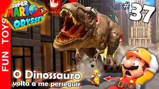 🔴 Super Mario Odyssey #37 - O Dinossauro NÃO desiste! Veio atrás de mim mais uma vez, e na CIDADE! 🦖