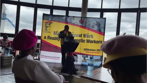 ANC president speaking to Cosatu women