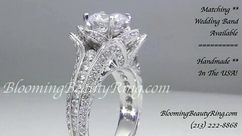 Original 1 37 ctw Small Hand Engraved Blooming Beauty Engagement Ring Close Up View