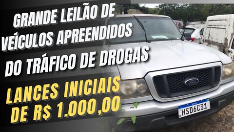 LEILÃO DE VEÍCULOS APREENDIDOS DE TRAFIC4NTES DE DR0GAS TEM LOTE COM LANCE INICIAL DE R$ 1.000,00