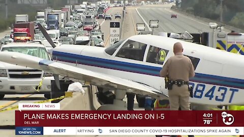 Plane makes emergency landing on I-5 in Del Mar