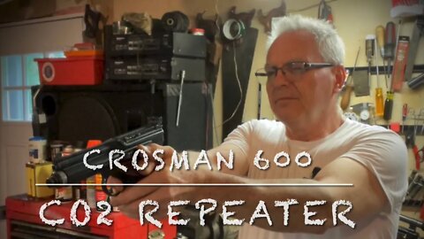 Crosman model 600 couple nice groups out in the garage! 22 caliber CO2 repeater.