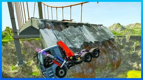 Cars vs Broken Bridge & Cars vs Giant Pit & Truck out of control! #325 Game Beam ng drive
