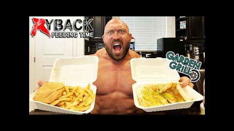 Ryback Feeding Time: Garden Grill Buffalo Chicken Bacon Cheese Sandwich w/ Fries & CHX Quesadilla