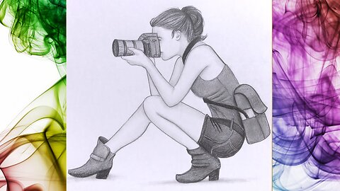A Step-by-Step Guide to Drawing a Sitting Girl with a DSLR Camera Pencil Sketch Sketching Tutorial