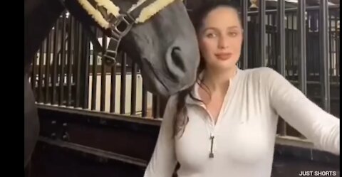 Horse play with girl funny