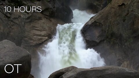 Gushing Waterfall in the Rain | Flowing Water & Soft Rain Sounds | Relax | Study | Sleep |10 Hours