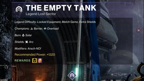 Destiny 2 Legend Lost Sector: The Empty Tank on the Tangled Shore 2-19-22