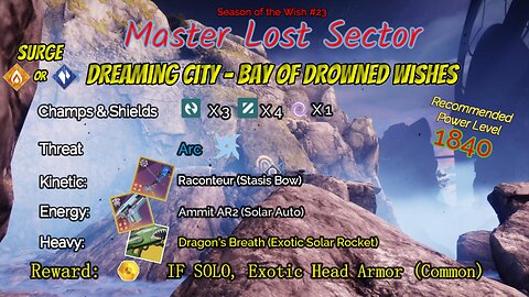 Destiny 2 Master Lost Sector: Dreaming City - Bay of Drowned Wishes on my Solar Warlock 12-10-23