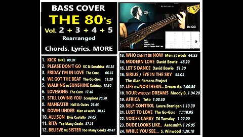 Bass cover THE 80's Vol. 2-3-4-5 __ Chords, Lyrics, MORE