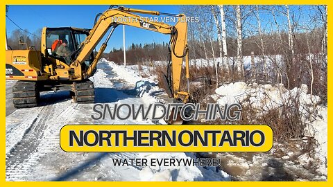 Emergency Snow Ditching in Northern Ontario: Excavator Rescue for Flooded Road!