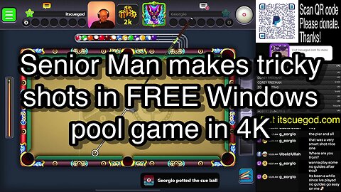 Senior Man makes tricky shots in FREE Windows pool game in 4K 🎱🎱🎱 8 Ball Pool 🎱🎱🎱