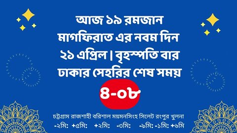 Today 21 April sahari time | আজকের সেহরির শেষ সময় ২০২২ | আজকের সেহরি | ajker sehorir sesh shomy