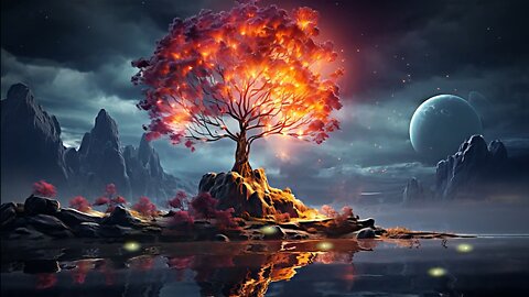 Sleep Instantly with Calming Ambient Music | Red Glowing Energy Tree & Moon | Cosmic Tranquility