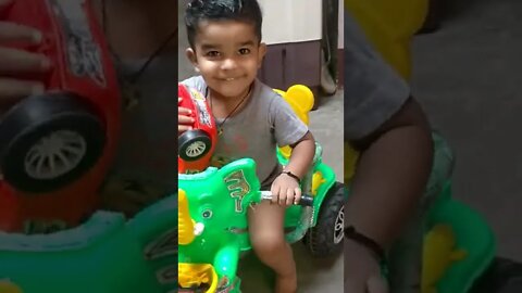 My Cute Son Play With Bike Toys & Car