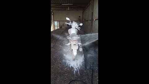 bike washing with white chemical