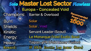 Destiny 2 Master Lost Sector: Europa - Concealed Void on my Warlock Solo-Flawless 11-8-22