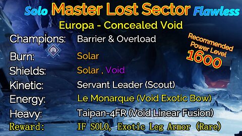 Destiny 2 Master Lost Sector: Europa - Concealed Void on my Warlock Solo-Flawless 11-8-22